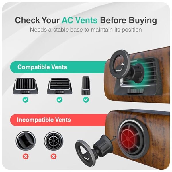 Onelap MagHold™ 1 (with 2 Magsafe Phone Sticky Rings) - Universal Magnetic Car Phone Holder | AC Vents | Android or iOS Devices | 360 Degree Rotation | Strong Magnetic Grip - Image 5