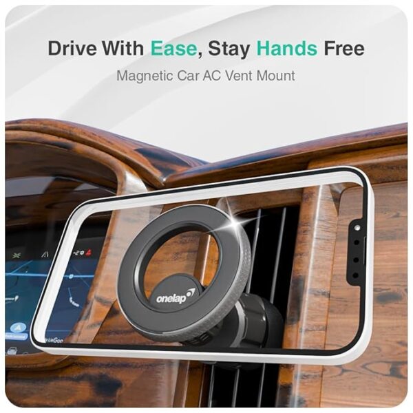 Onelap MagHold™ 1 (with 2 Magsafe Phone Sticky Rings) - Universal Magnetic Car Phone Holder | AC Vents | Android or iOS Devices | 360 Degree Rotation | Strong Magnetic Grip - Image 2