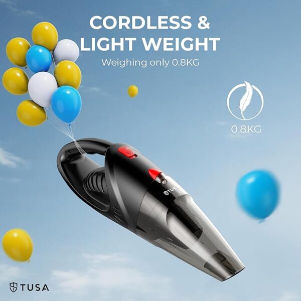 Tusa Cordless Vacuum Cleaner for Car & Home | 2X Powerfull Suction, Dual Mode Battery 6000mAh & 12V DC Car Port | High Power Portable Lightweight Wireless Vacuum, Rechargeable (V1) - Image 4