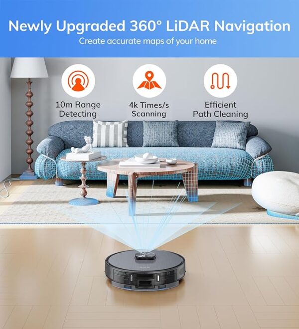 ILIFE A20 Pro Robot Vacuum Cleaner & Mopping,6500Pa Strong Suction,Advanced LiDAR Navigation,Customized Cleaning Upto 4500sft,5200mAh,WiFi App,Alexa,GH,Ideal for Cats,Dogs Hair - Image 5