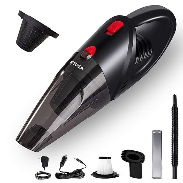 Tusa Cordless Vacuum Cleaner for Car & Home | 2X Powerfull Suction, Dual Mode Battery 6000mAh & 12V DC Car Port | High Power Portable Lightweight Wireless Vacuum, Rechargeable (V1)