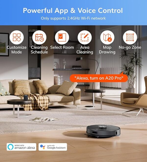 ILIFE A20 Pro Robot Vacuum Cleaner & Mopping,6500Pa Strong Suction,Advanced LiDAR Navigation,Customized Cleaning Upto 4500sft,5200mAh,WiFi App,Alexa,GH,Ideal for Cats,Dogs Hair - Image 3